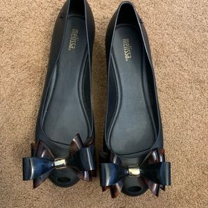 Melissa size 9 black flats with tortoise shell bow